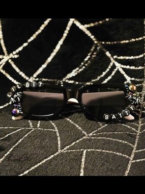 Custom toddler Black Beaded Sunglasses - 'Lil Bit Batty'
